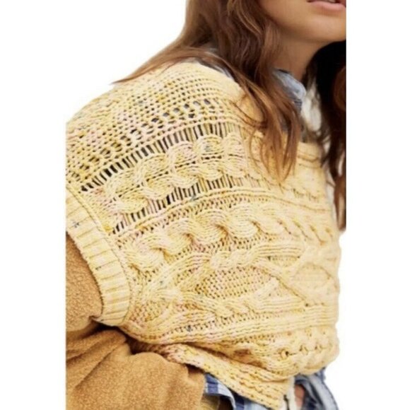 $168 NWT FREE PEOPLE Size S HONEY CABLE-KNIT MEDIA PULLOVER SWEATER HONEYCOMB - Picture 6 of 8